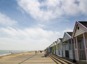 Southwold promenade and colourful beach huts
