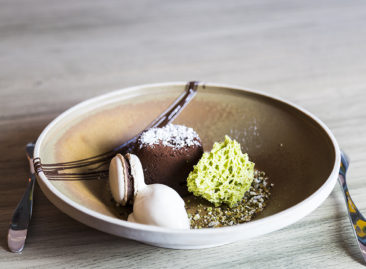 Chocolate fondant, aerated pistachio and salted caramel ice cream - The Swan Southwold